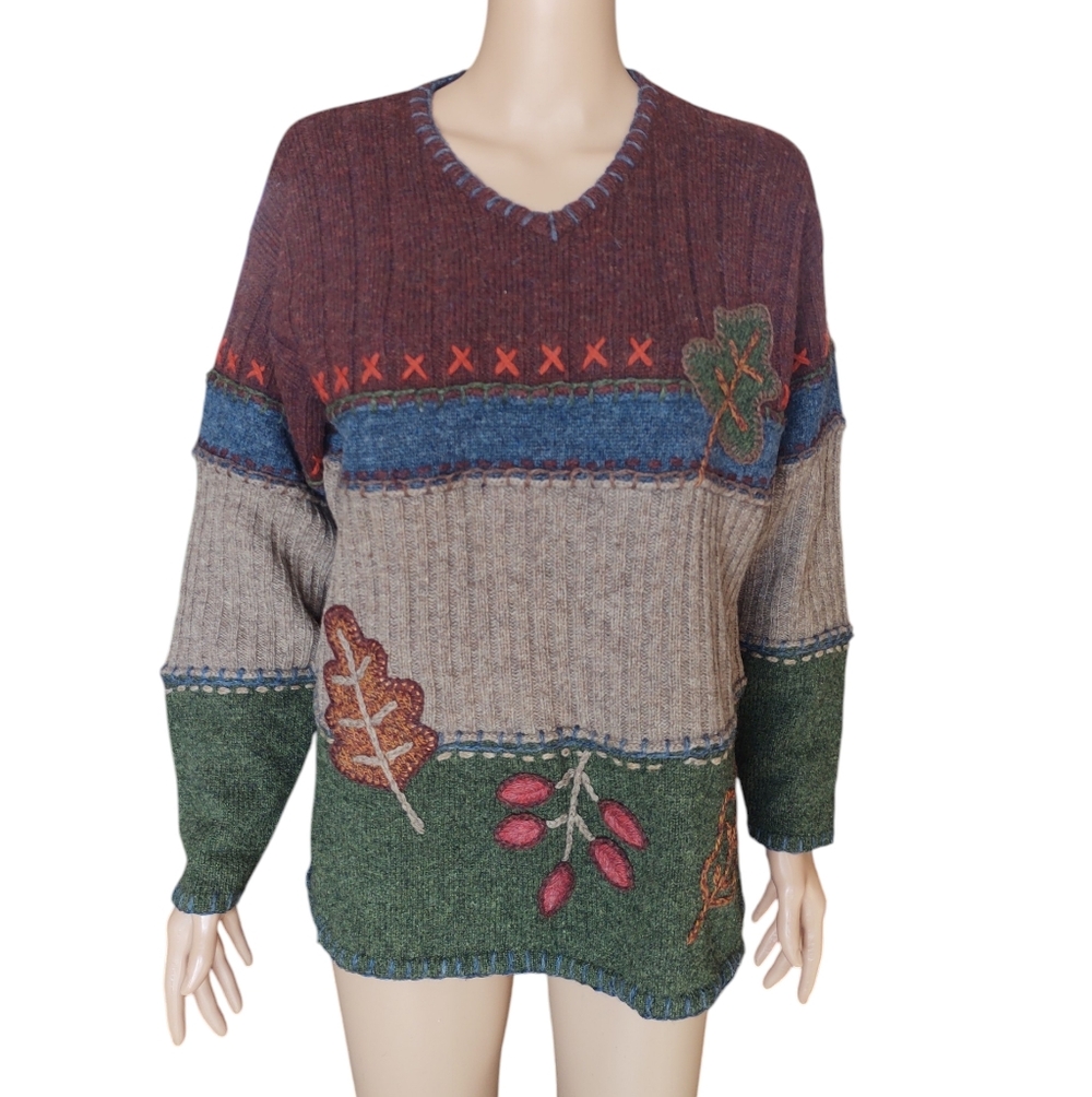 Northern Isles sweater Wool Woman's Small S patchwork stitched knit color block